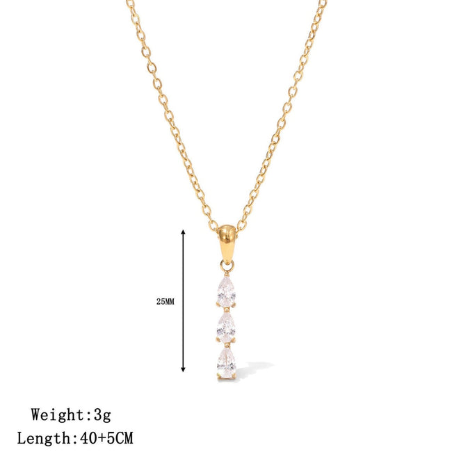 Triple Drop Zirconia Gold Necklace
