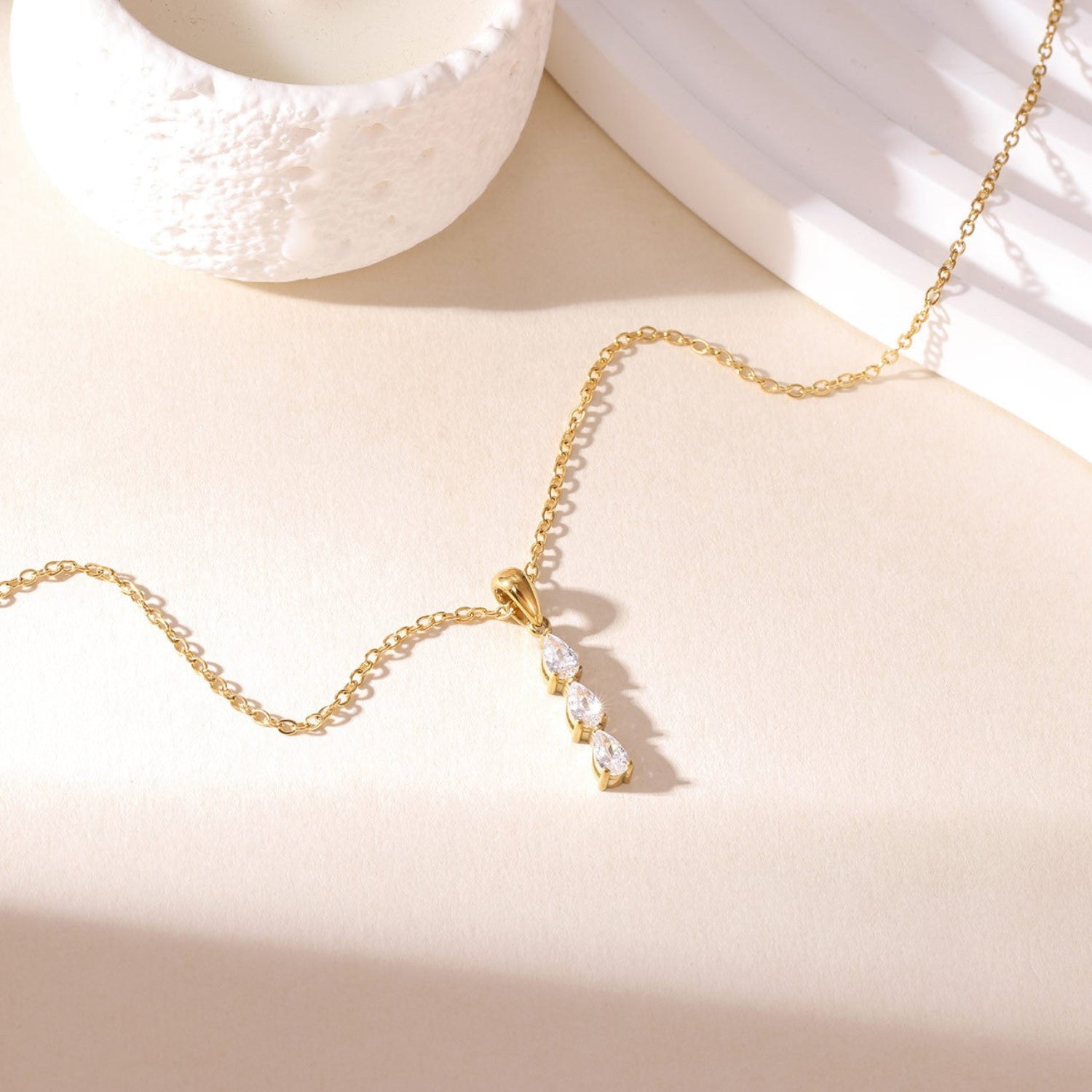 Triple Drop Zirconia Gold Necklace