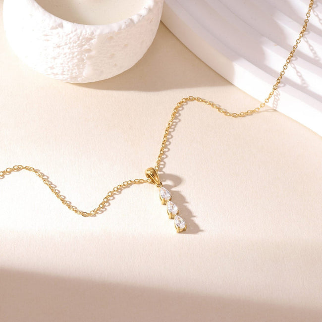 Triple Drop Zirconia Gold Necklace