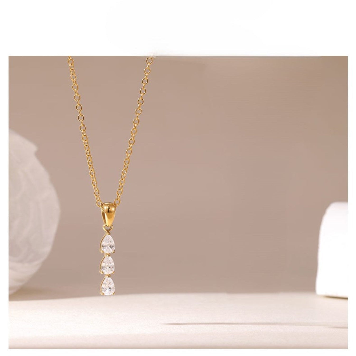 Triple Drop Zirconia Gold Necklace