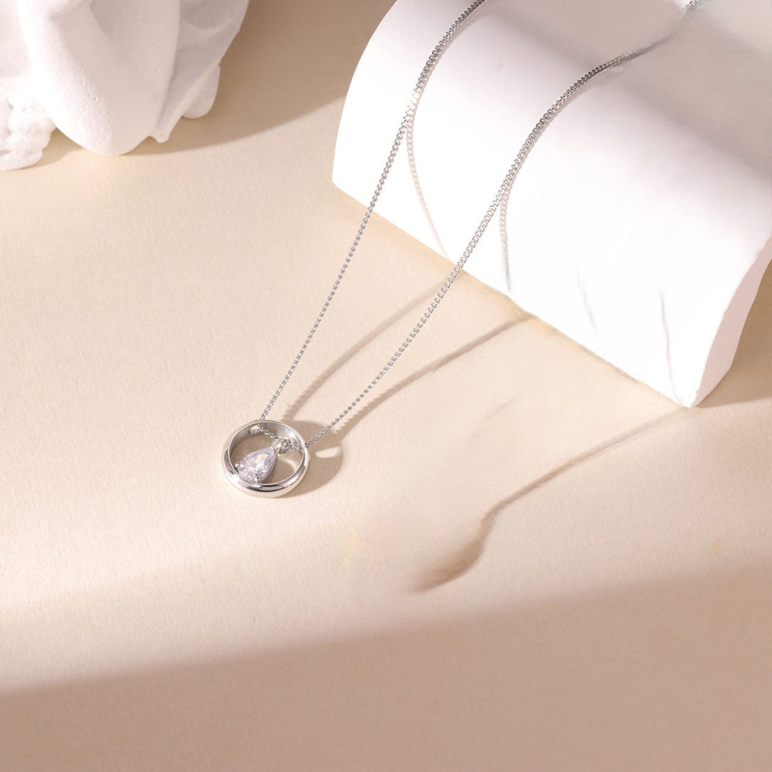 Silver Circle Teardrop Crystal Necklace