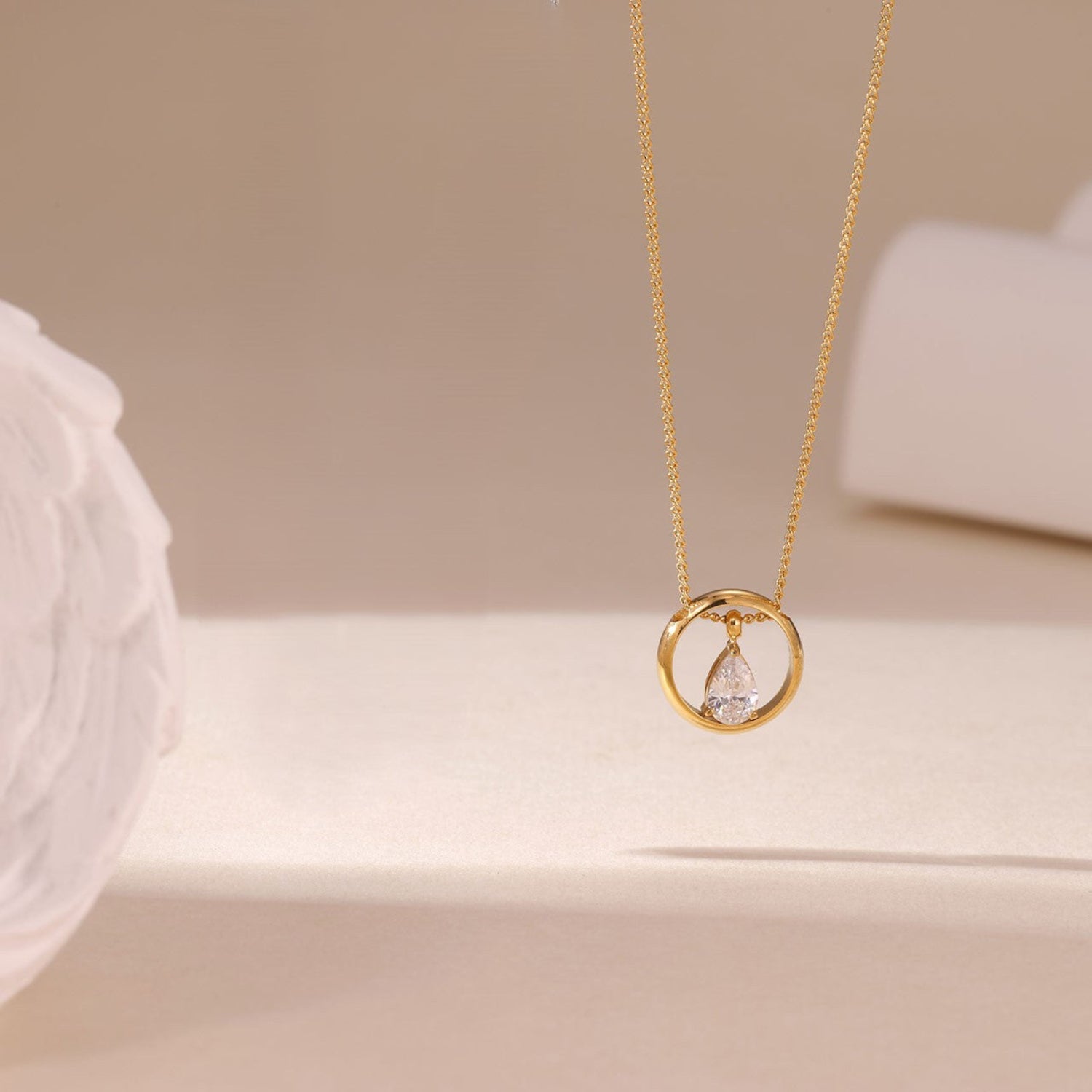 Silver Circle Teardrop Crystal Necklace
