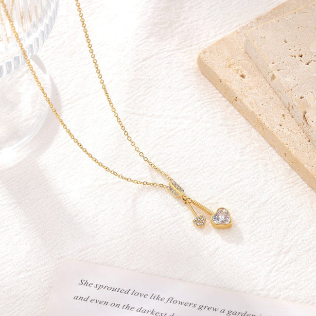 Gold Heart Cherry Charm Necklace