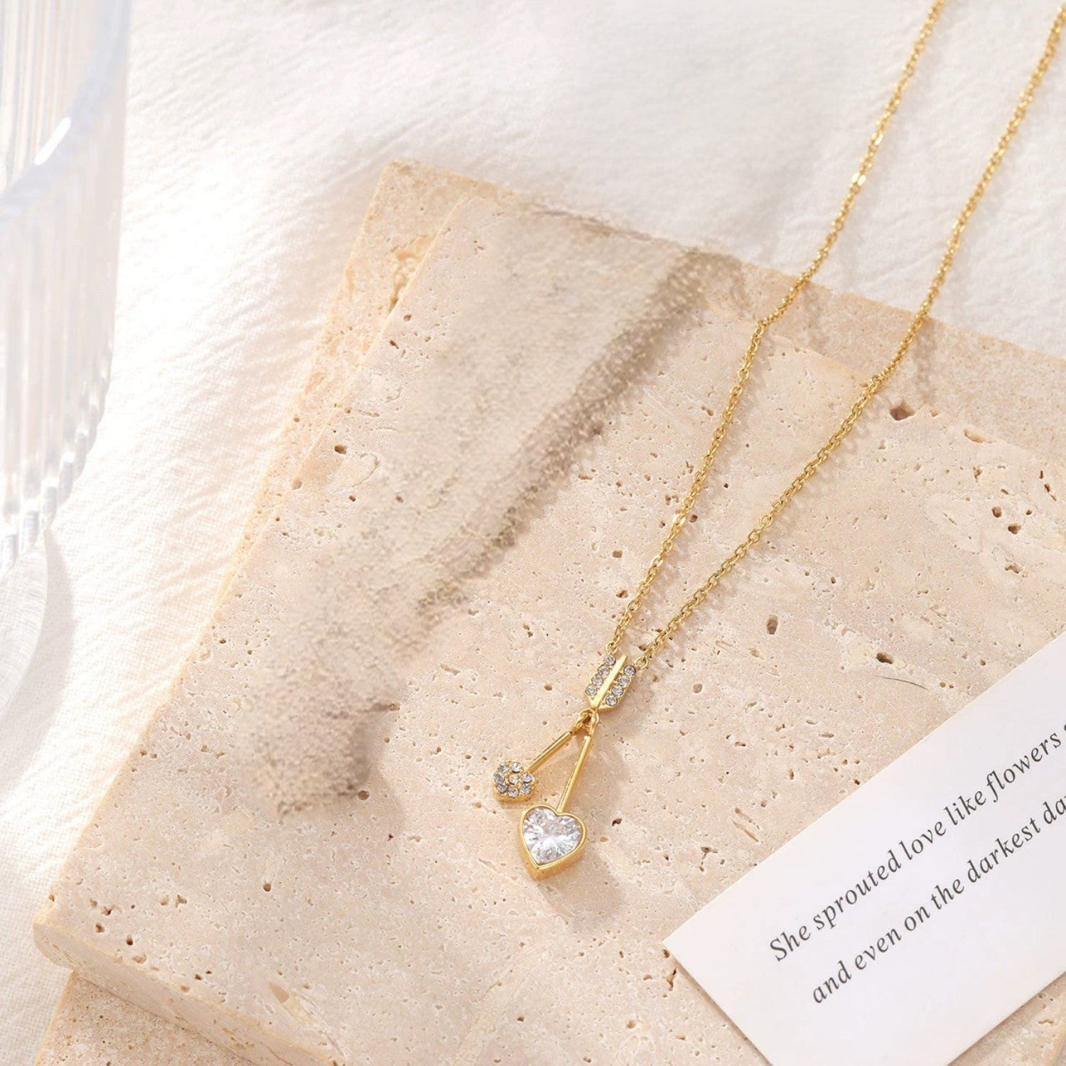 Gold Heart Cherry Charm Necklace