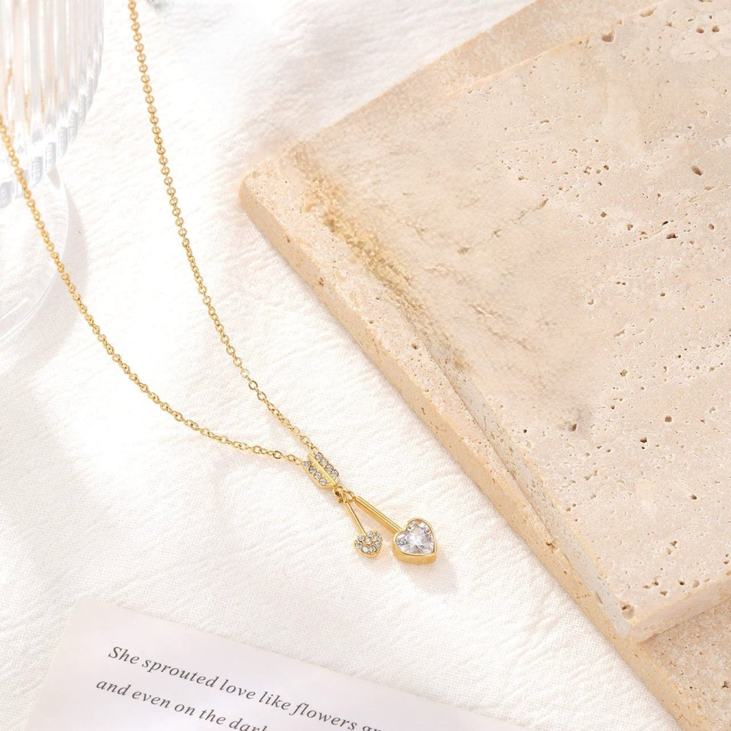Gold Heart Cherry Charm Necklace