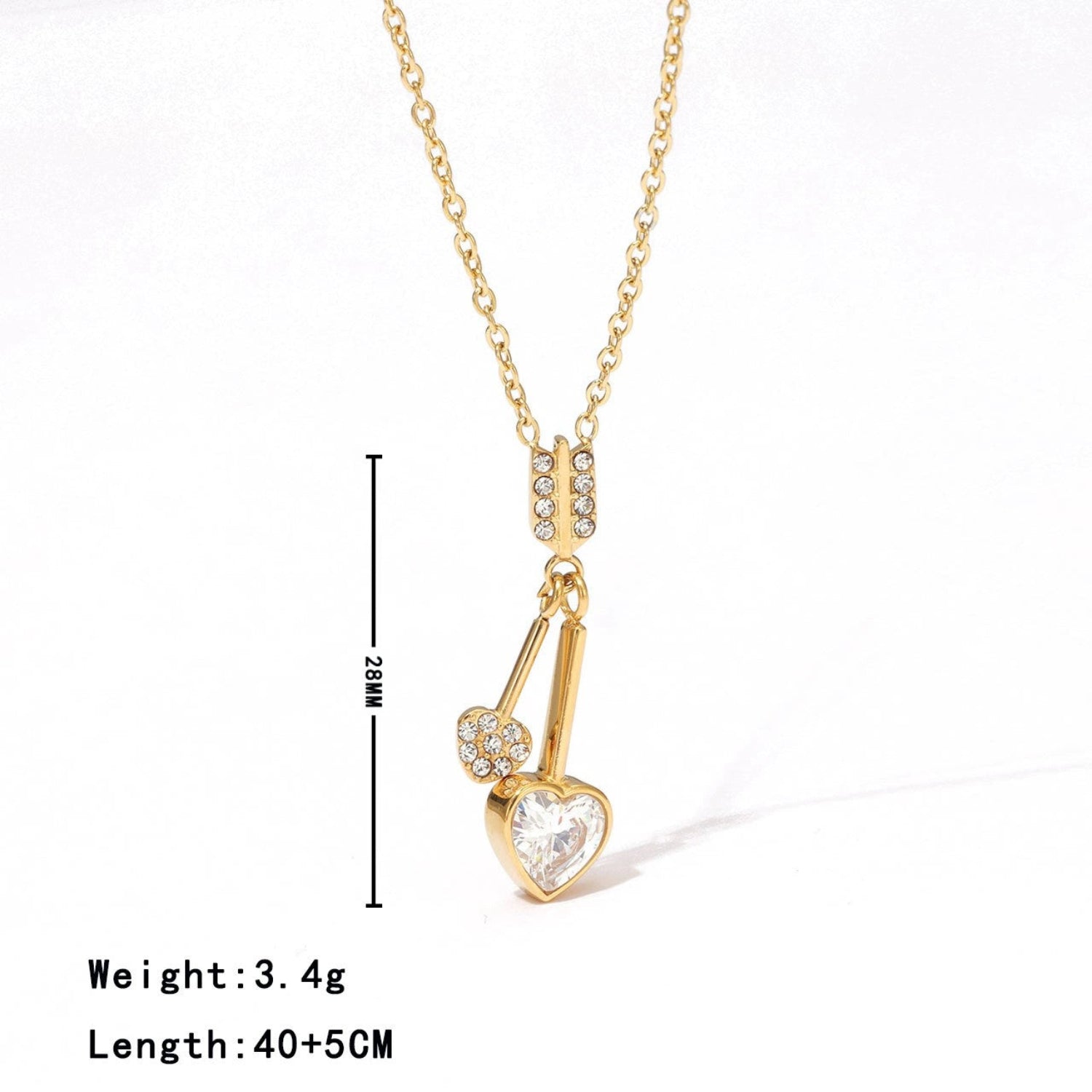 Gold Heart Cherry Charm Necklace