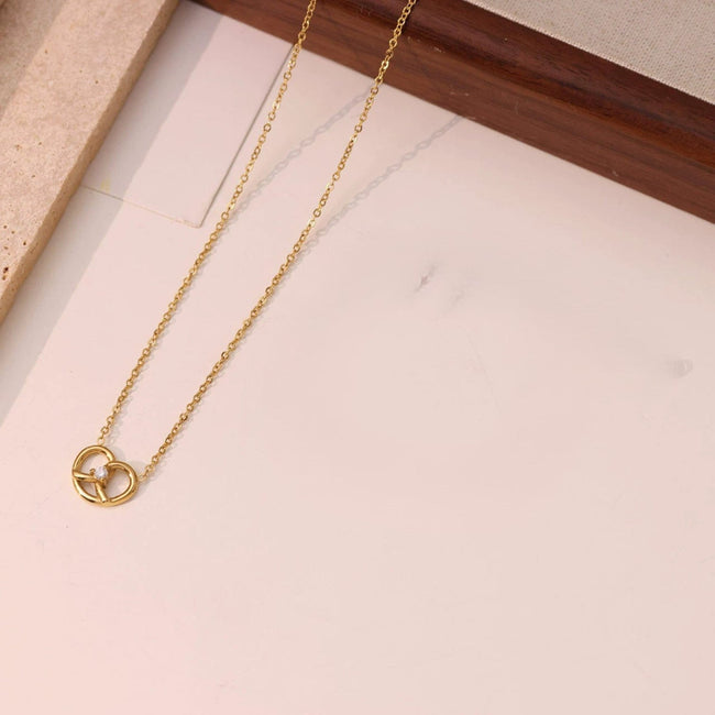 Gold Pretzel Knot Crystal Necklace