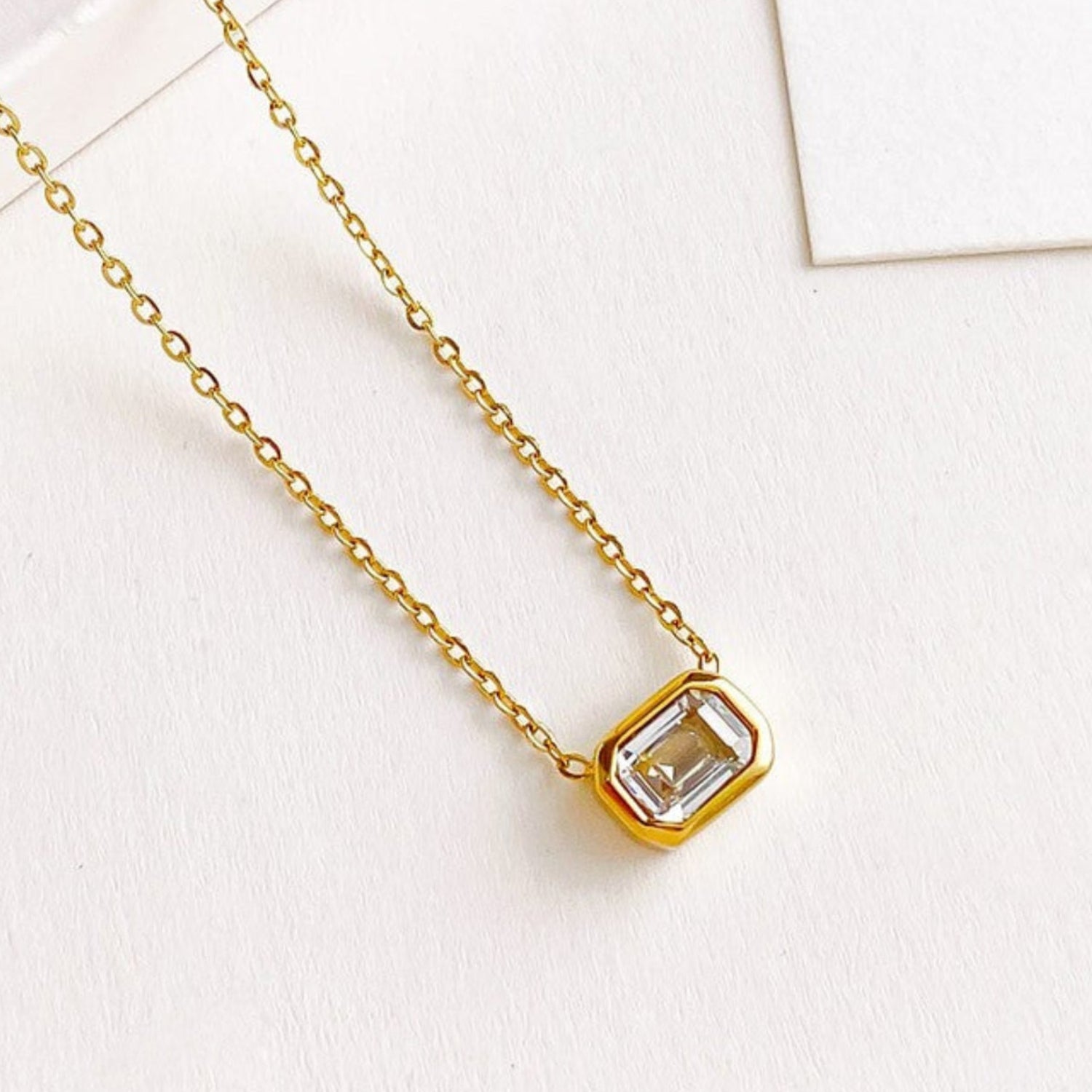 Gold Emerald Cut Zirconia Necklace