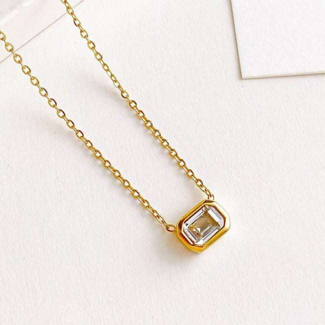 Gold Emerald Cut Zirconia Necklace