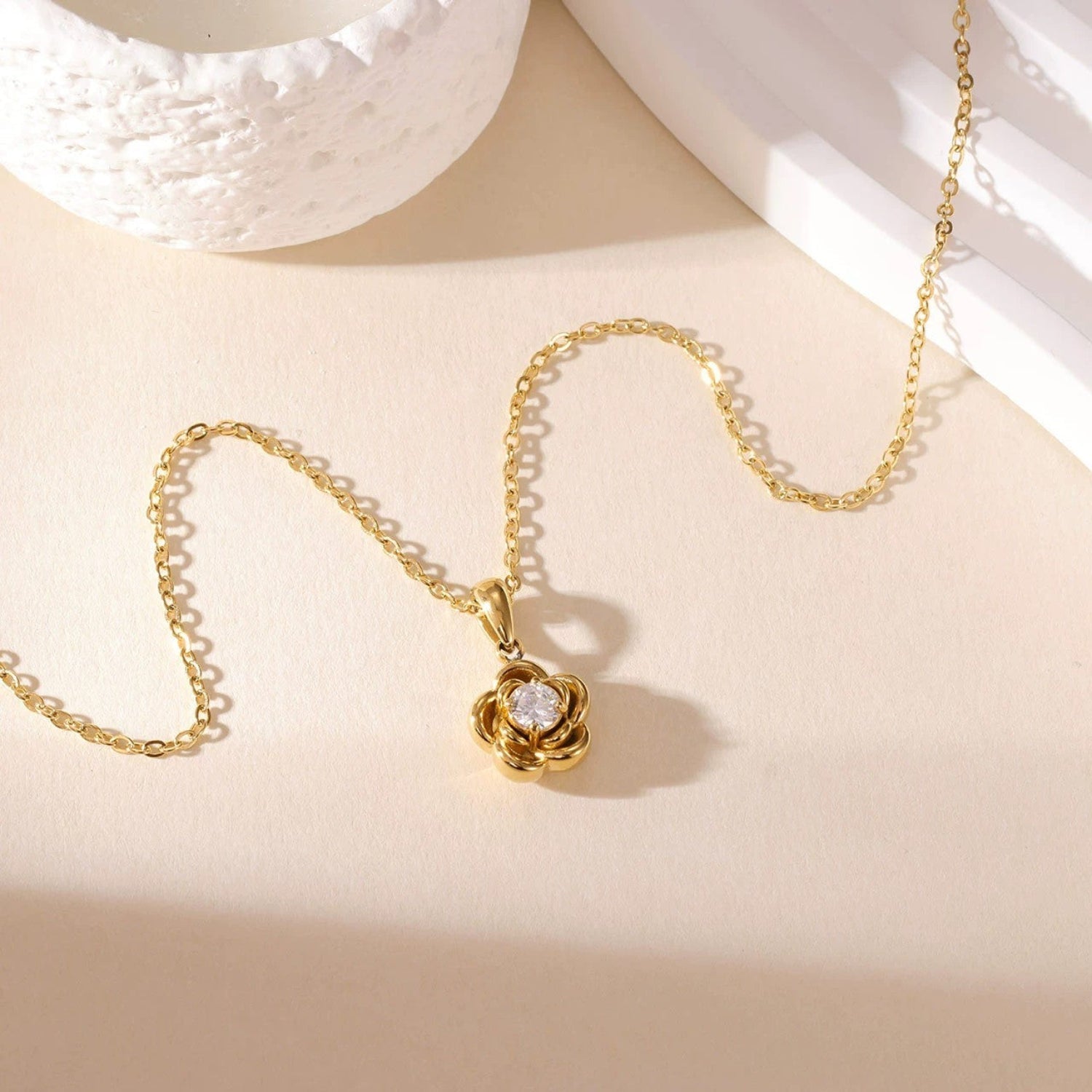 Gold Rose Crystal Pendant Necklace