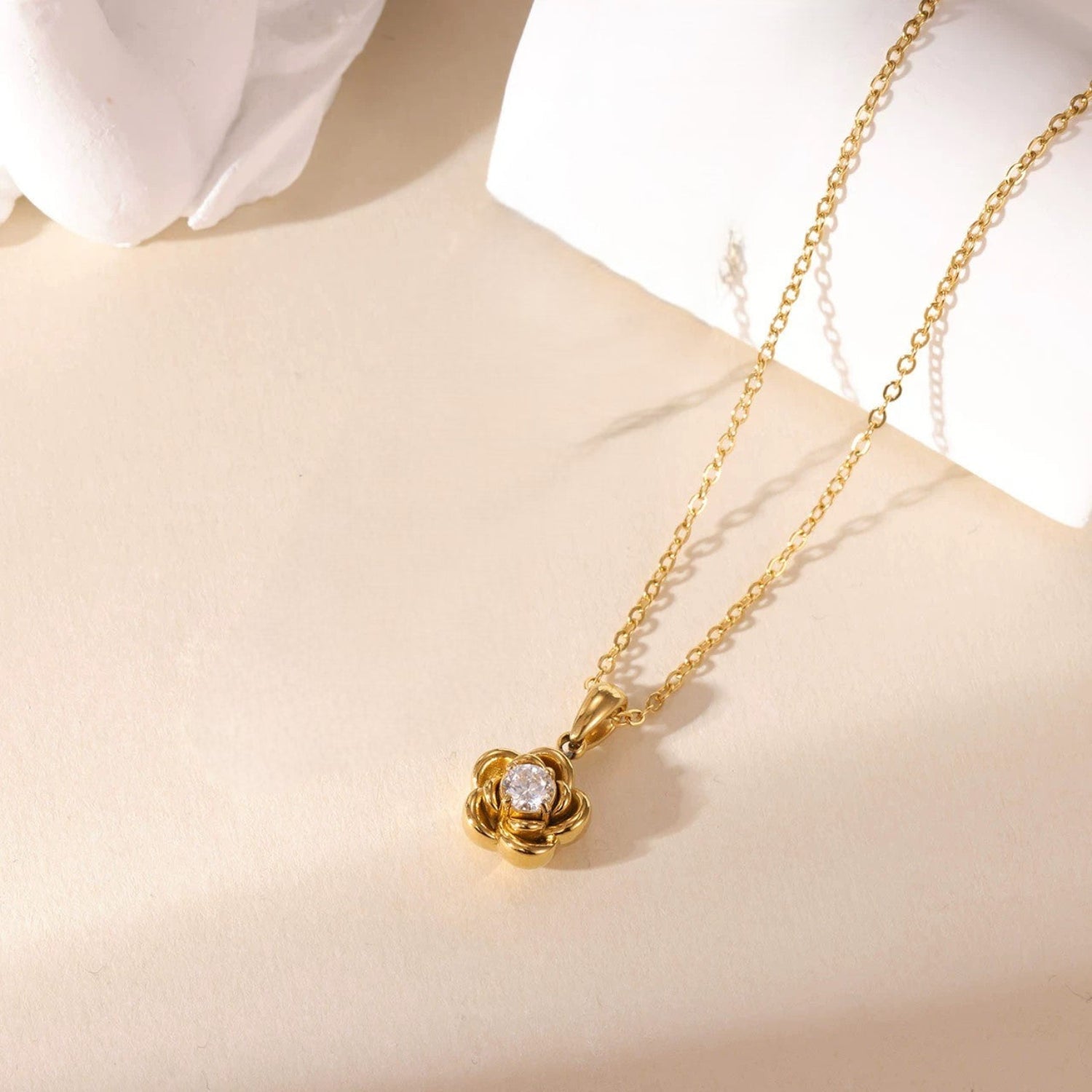 Gold Rose Crystal Pendant Necklace