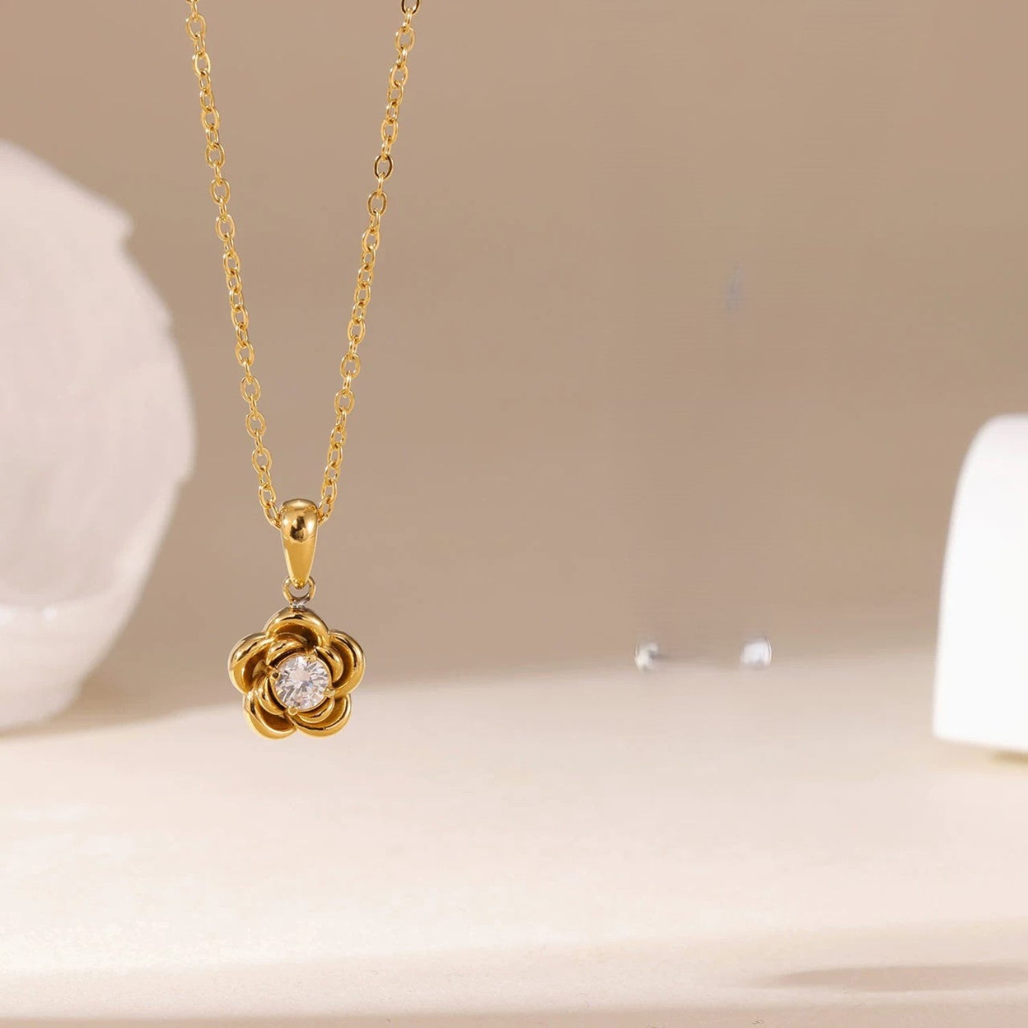 Gold Rose Crystal Pendant Necklace