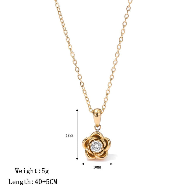 Gold Rose Crystal Pendant Necklace