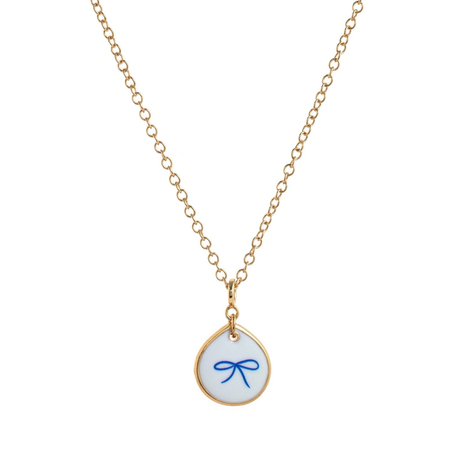 Gold Ribbon Bow Teardrop Necklace