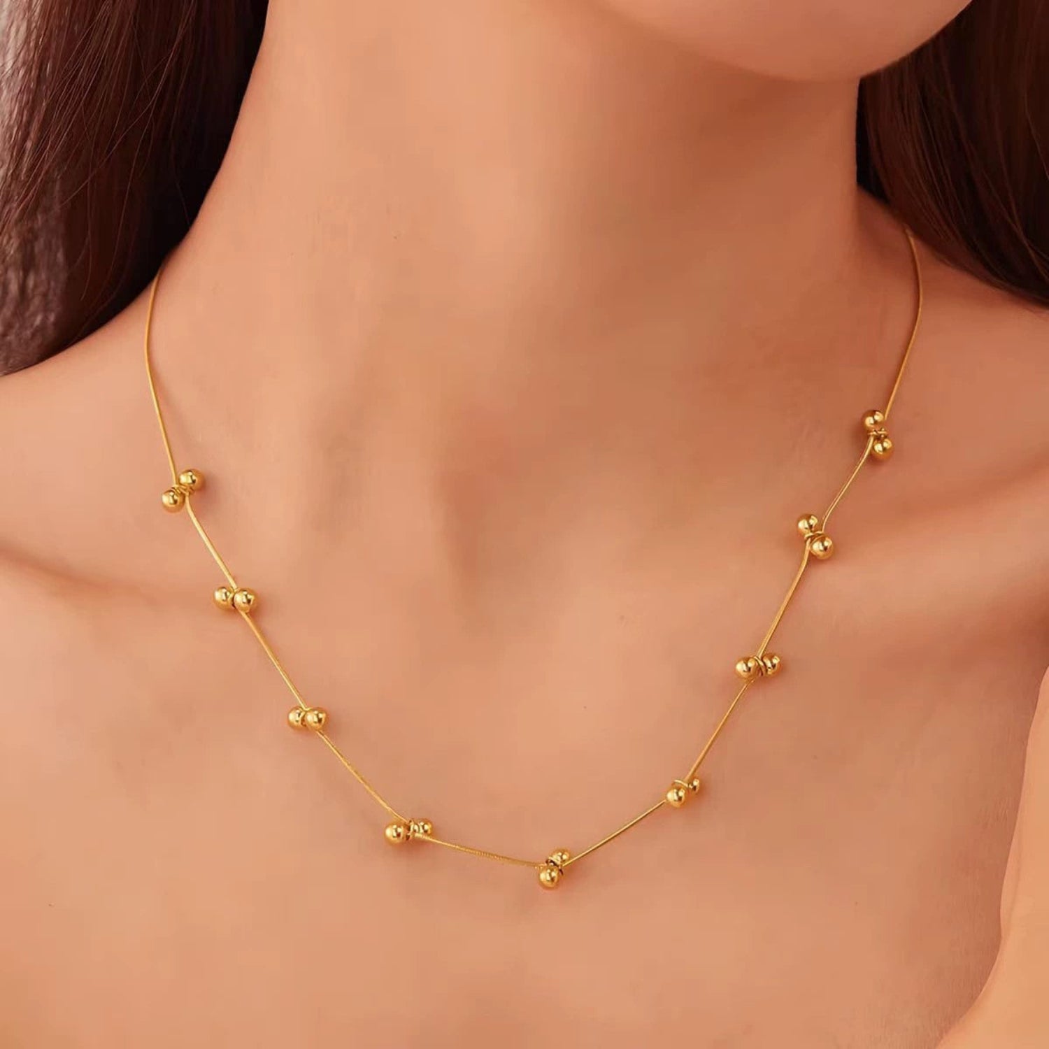 Gold Beaded Snake Chain Necklace