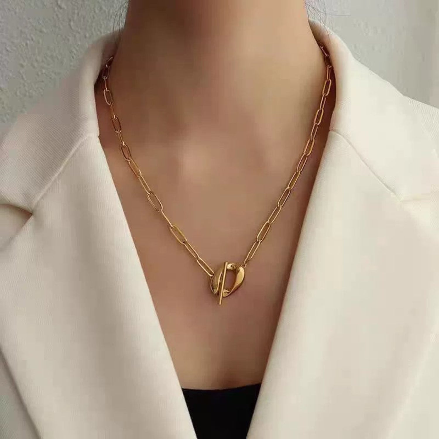 Gold Heart Crystal Station Necklace