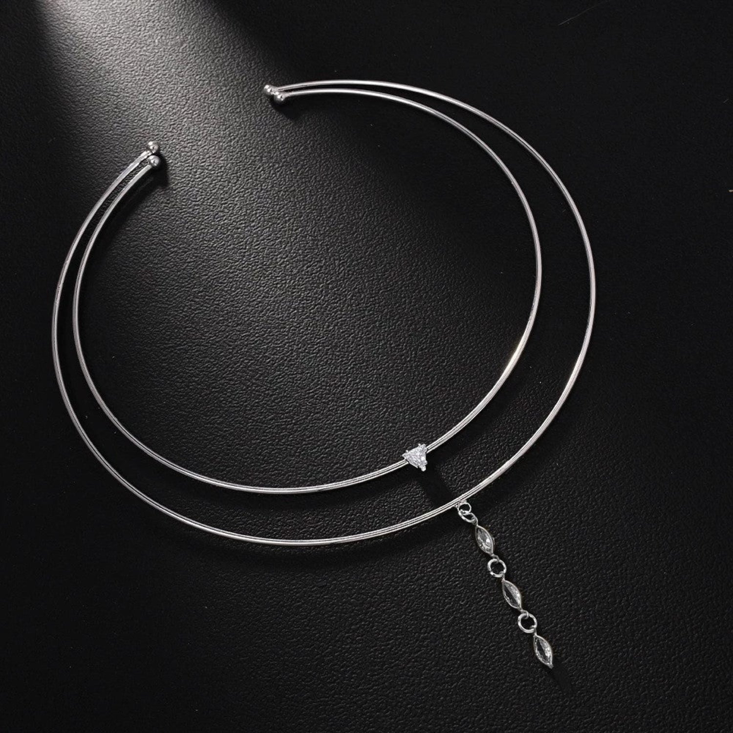Double Hoop Silver Crystal Choker