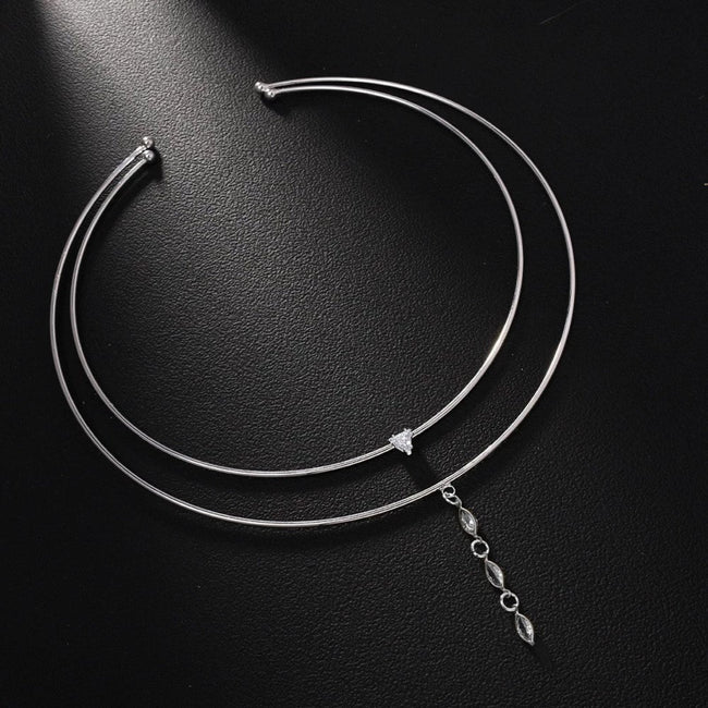 Double Hoop Silver Crystal Choker