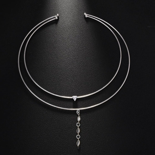 Double Hoop Silver Crystal Choker