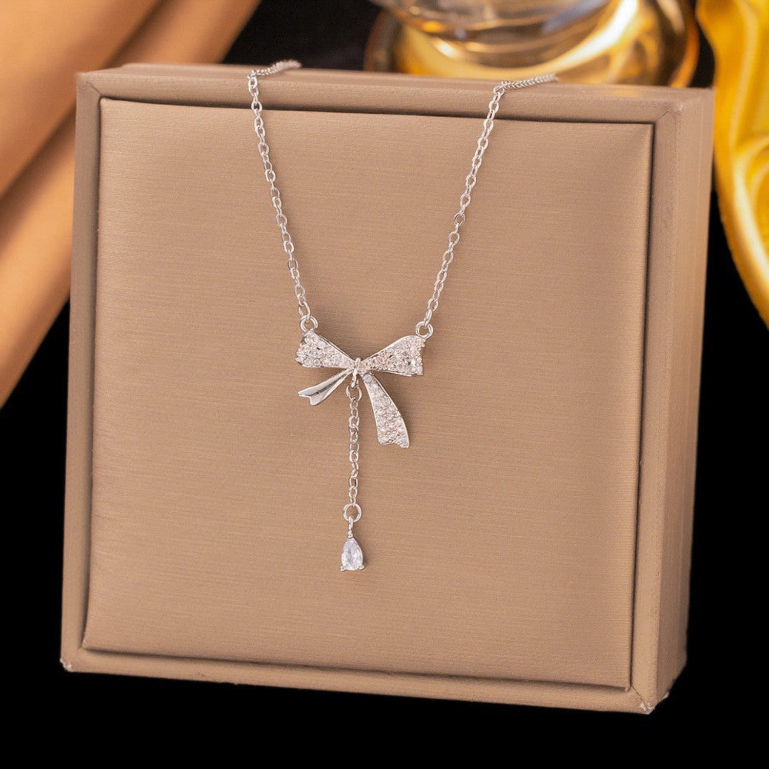 Silver Crystal Bow Necklace