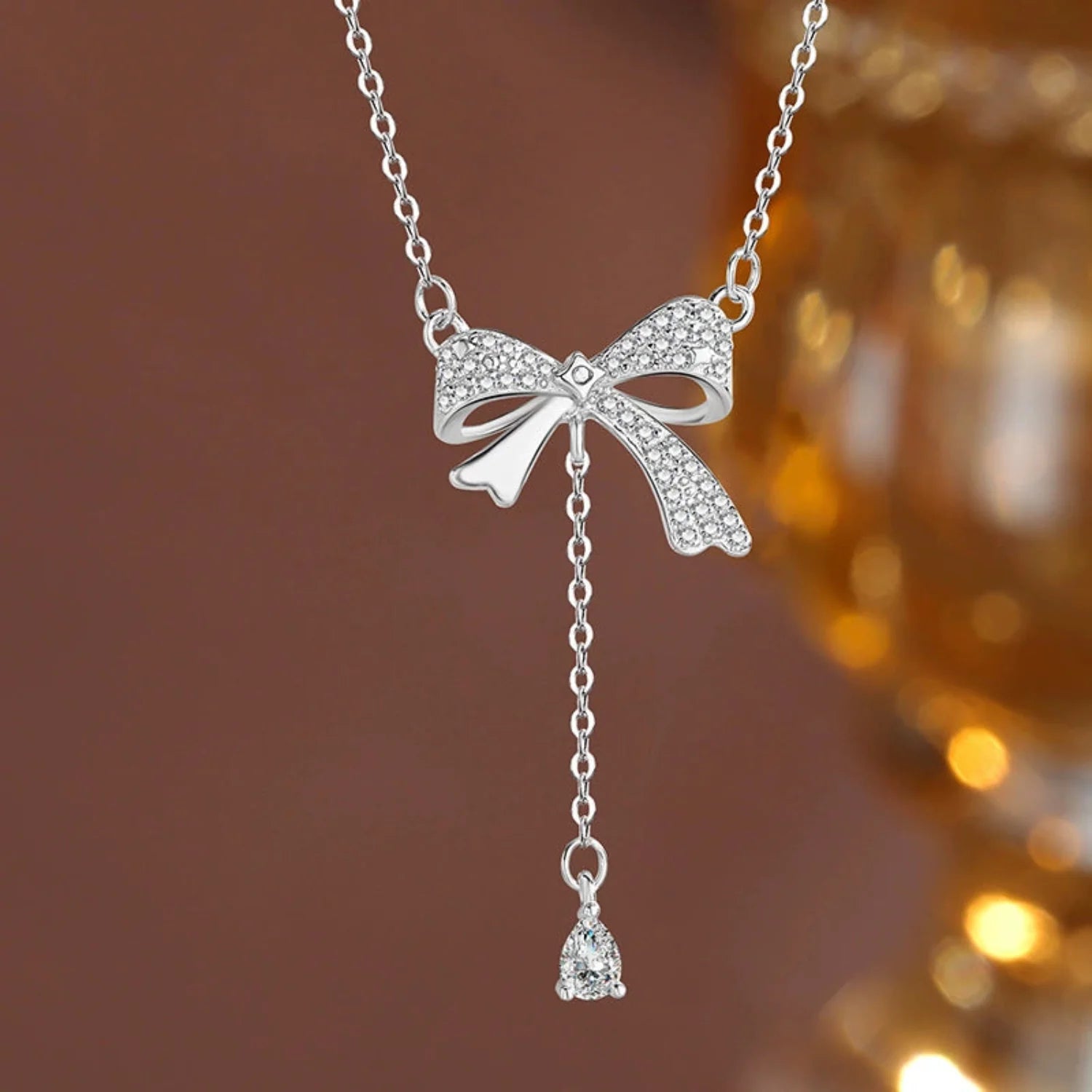 Silver Crystal Bow Necklace