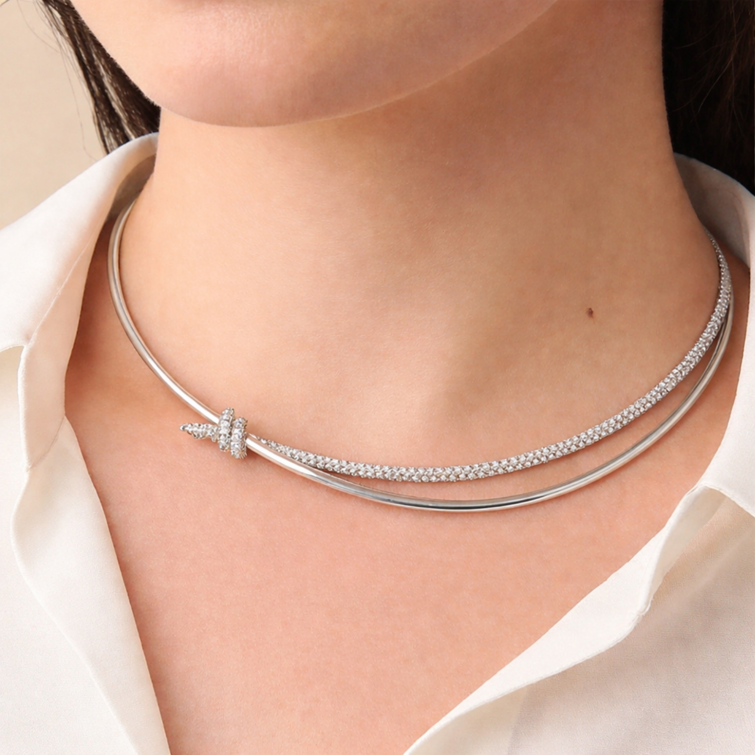 Silver Double Row Crystal Choker