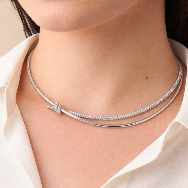 Silver Double Row Crystal Choker