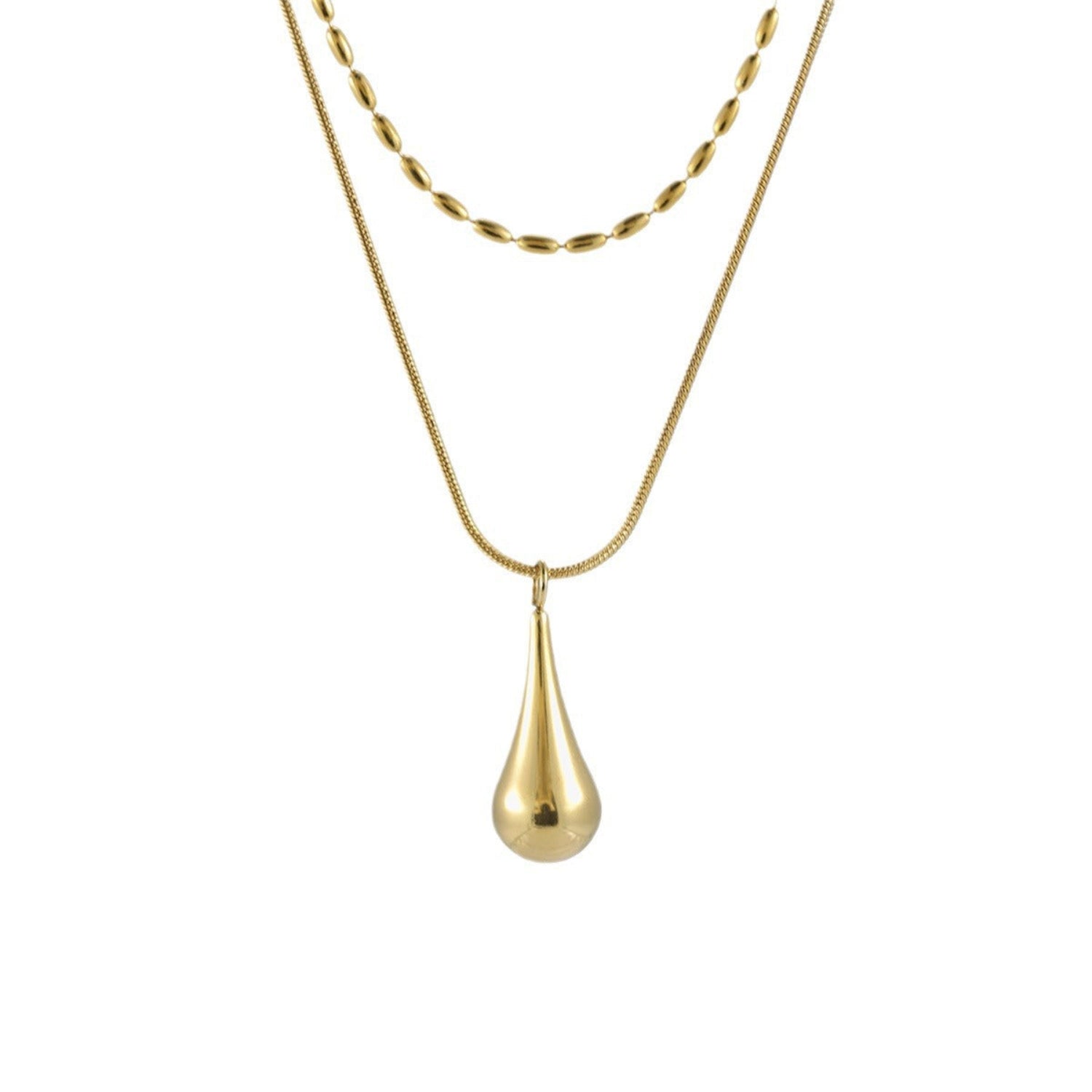 Gold Double Layered Teardrop Pendant Necklace