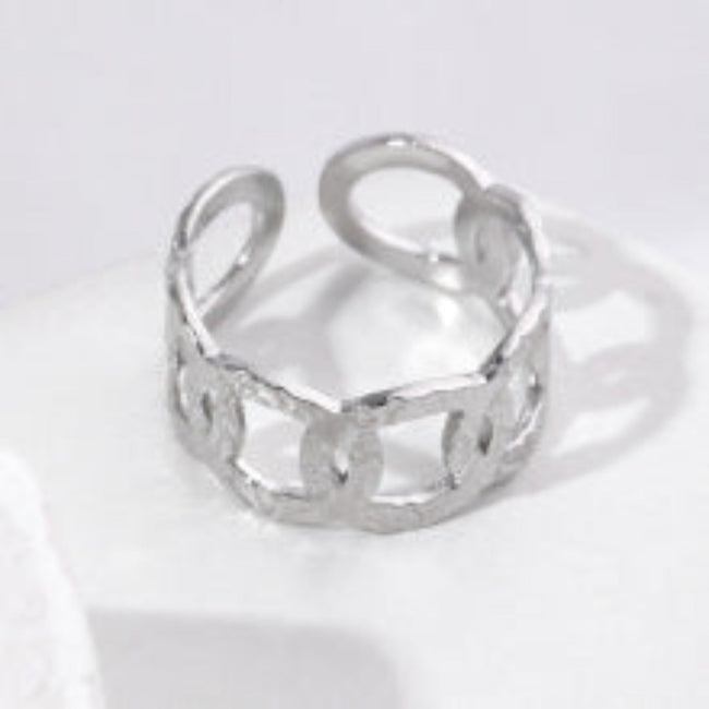 Bold Silver Textured Chain Ring