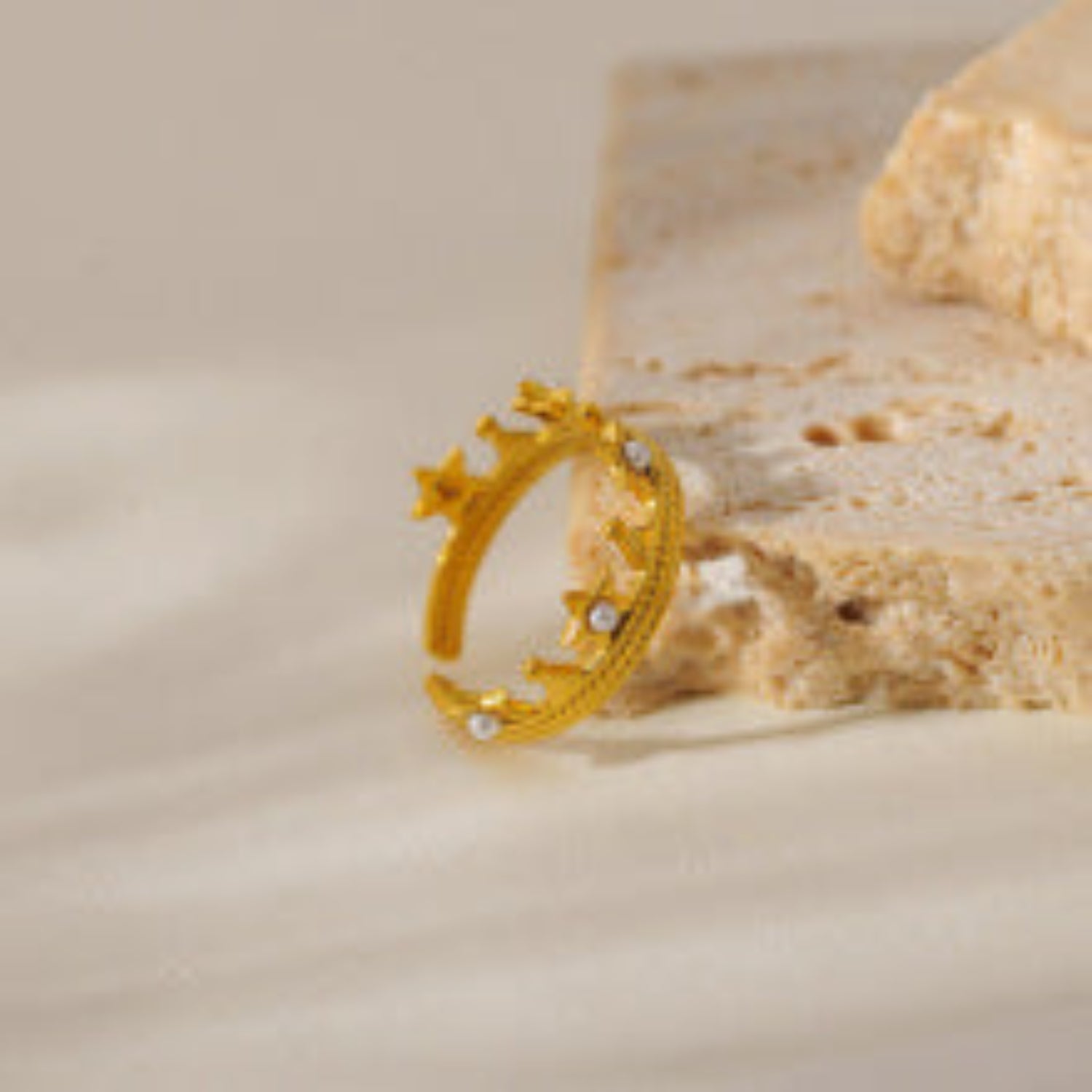 Adjustable Gold Crown Ring With Star Details