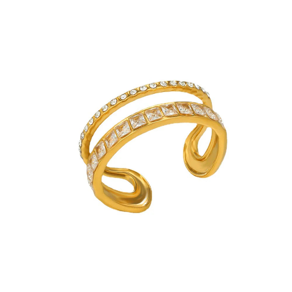 Elegant Gold Ring With Dual Crystal Bands