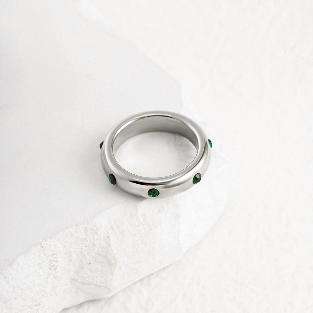 Sterling Silver Green Rhinestone Ring