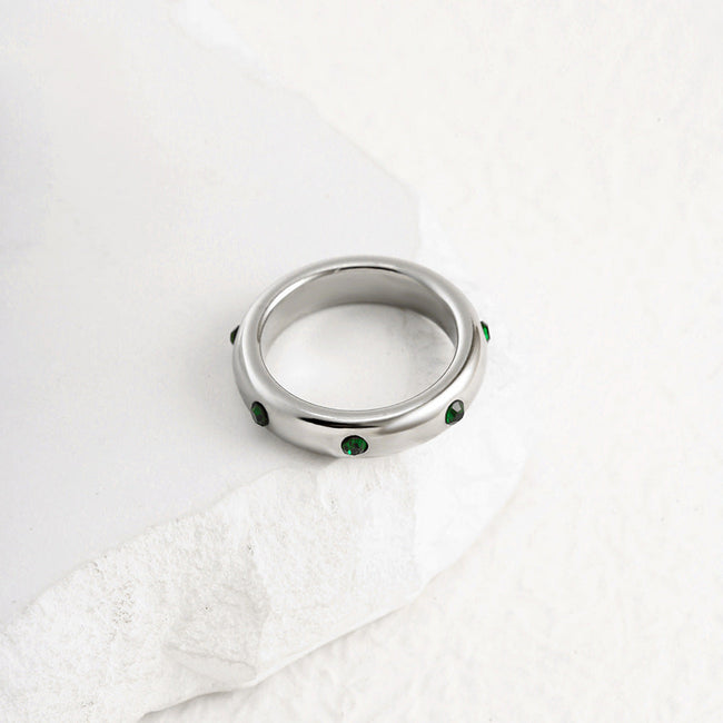 Sterling Silver Green Rhinestone Ring