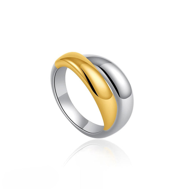 Sleek Two-Tone Interlocking Band Ring