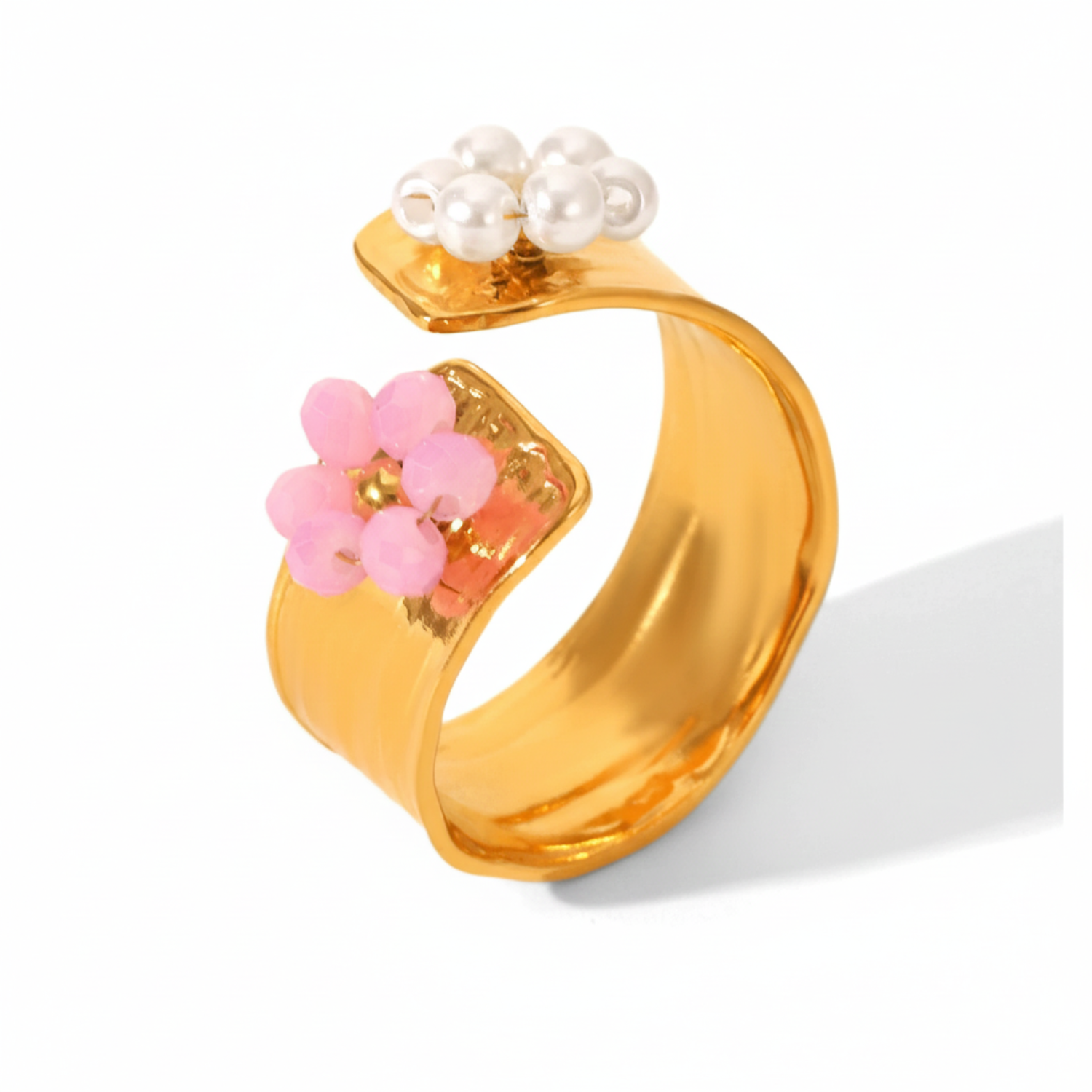 Bold Two-Tone Flower Adjustable Gold Cuff Ring