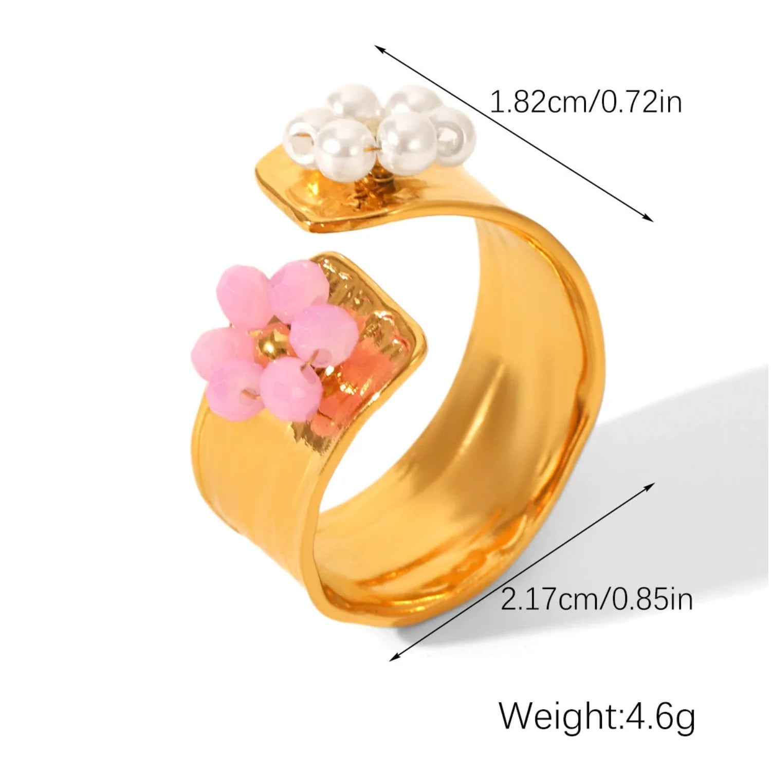 Bold Two-Tone Flower Adjustable Gold Cuff Ring