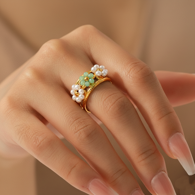 Triple Flower Gold Wide Cuff Ring