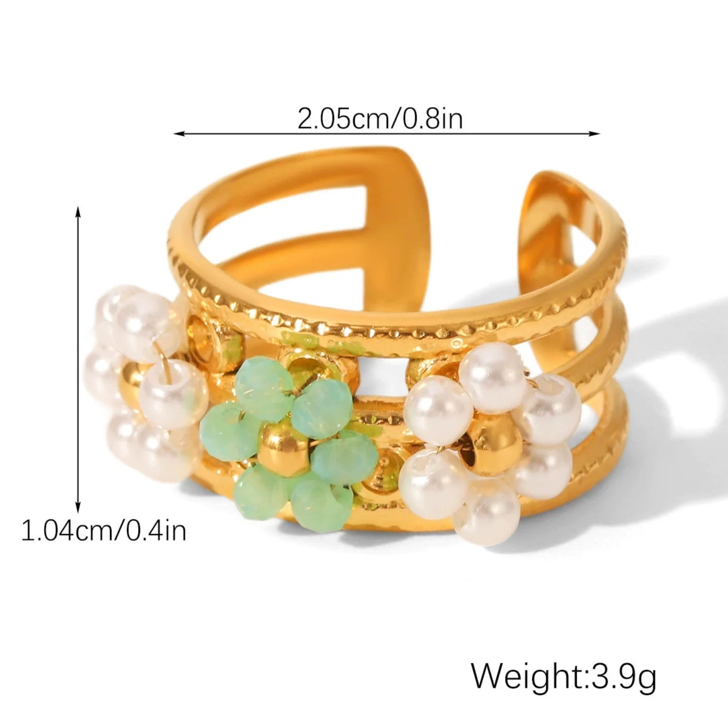 Triple Flower Gold Wide Cuff Ring