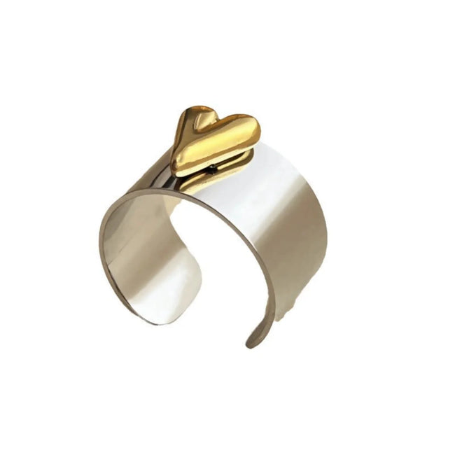Two-Tone Puffy Heart Cuff Ring