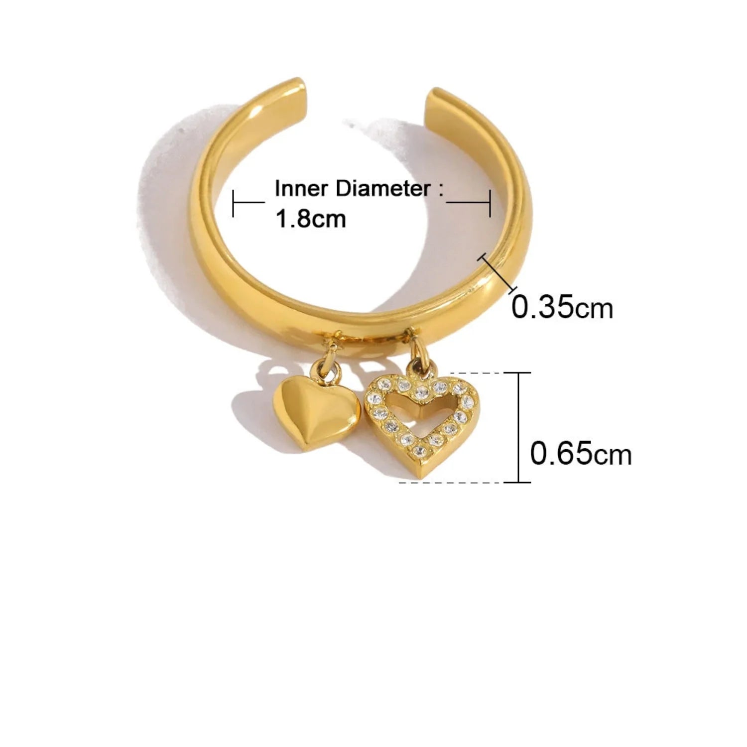 Gold Dual Heart Charm Ring