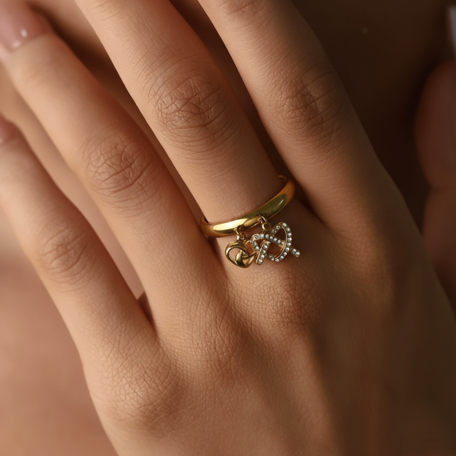 Gold Dual Bow Charm Ring