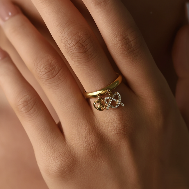 Gold Dual Bow Charm Ring