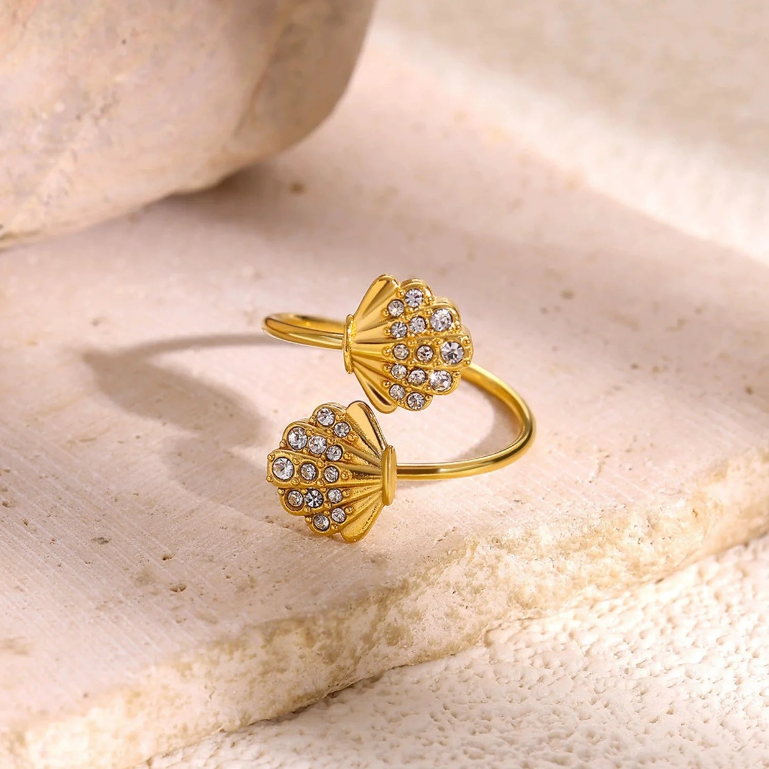 Gold Crystal Shell Wrap Ring