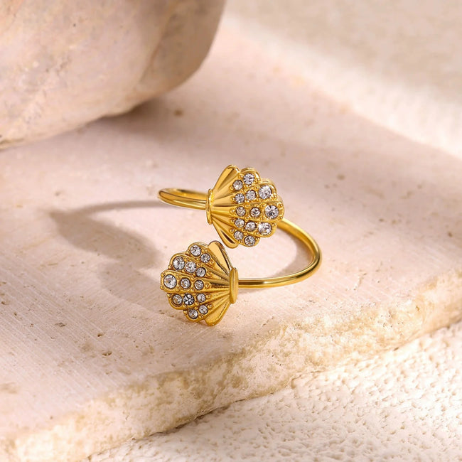 Gold Crystal Shell Wrap Ring