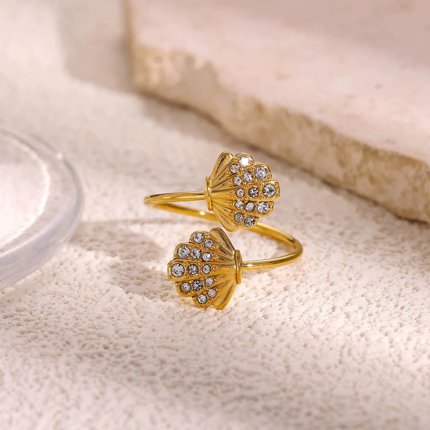 Gold Crystal Shell Wrap Ring