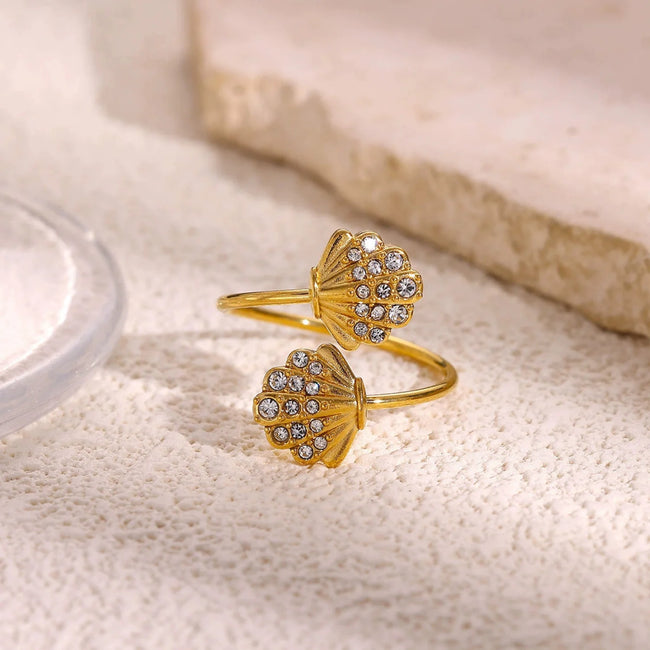 Gold Crystal Shell Wrap Ring