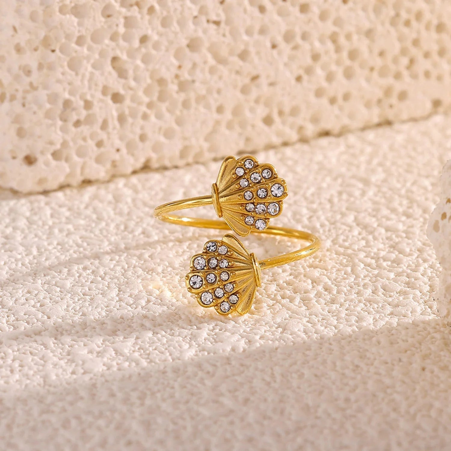 Gold Crystal Shell Wrap Ring