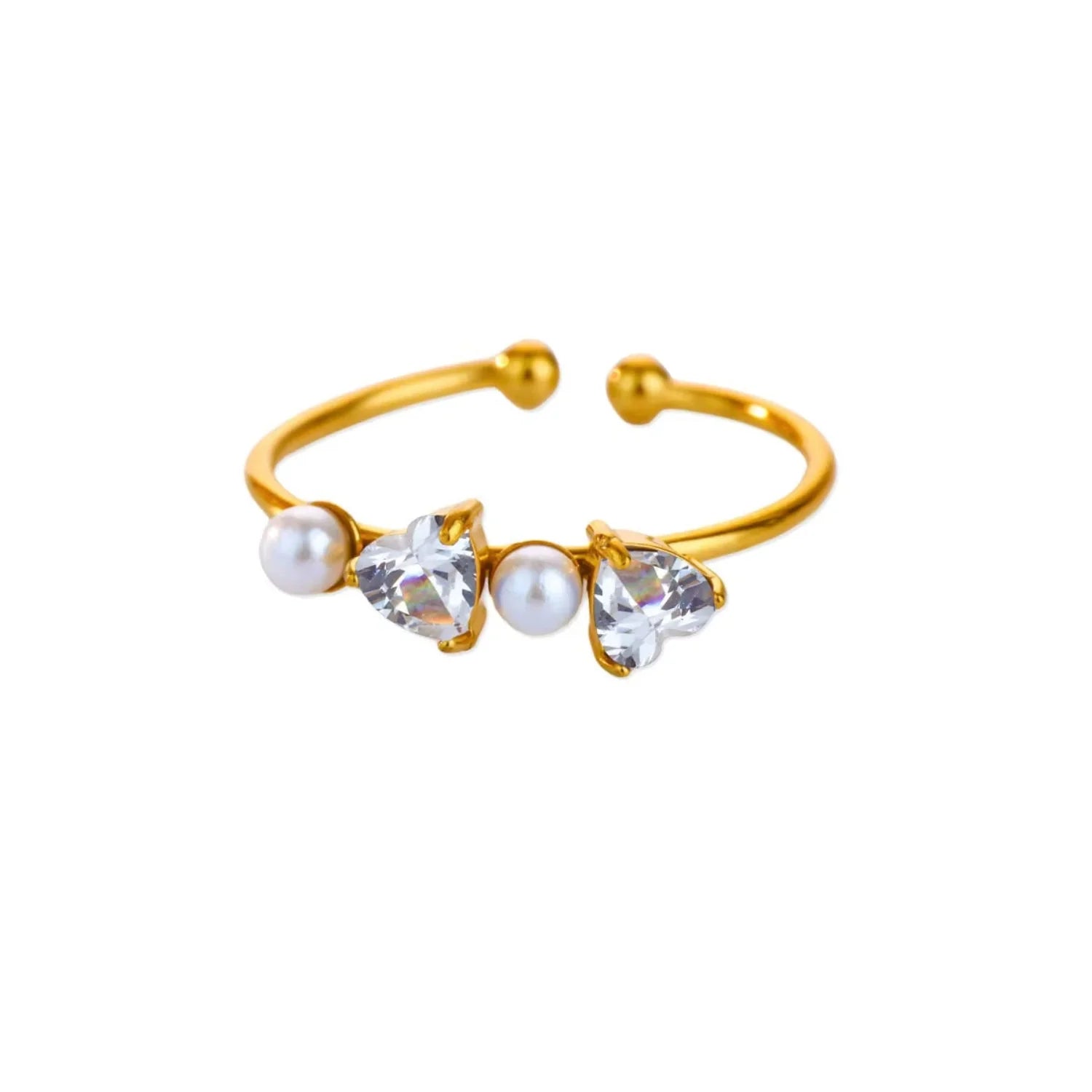 Crystal Heart And Pearl Ring