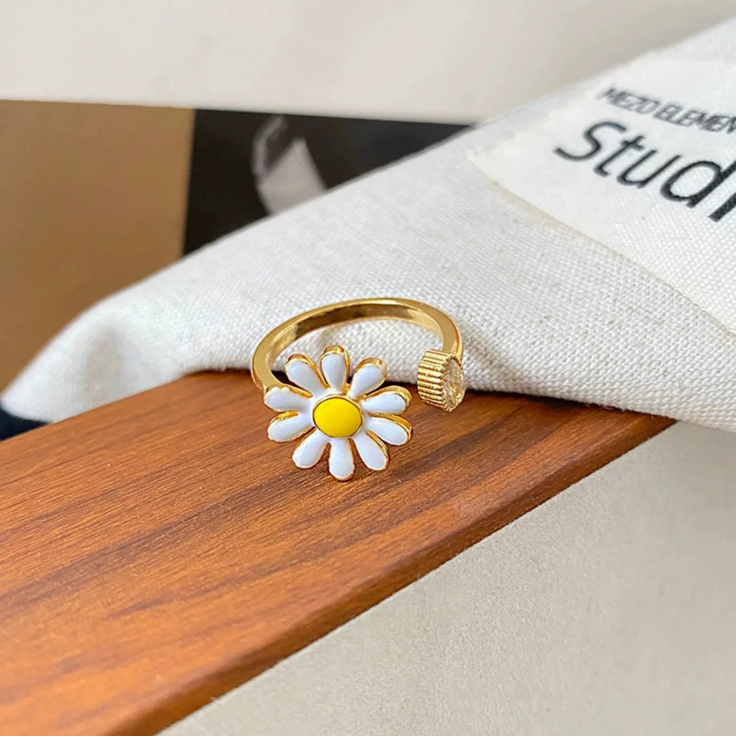 Dainty White Enamel Daisy Ring