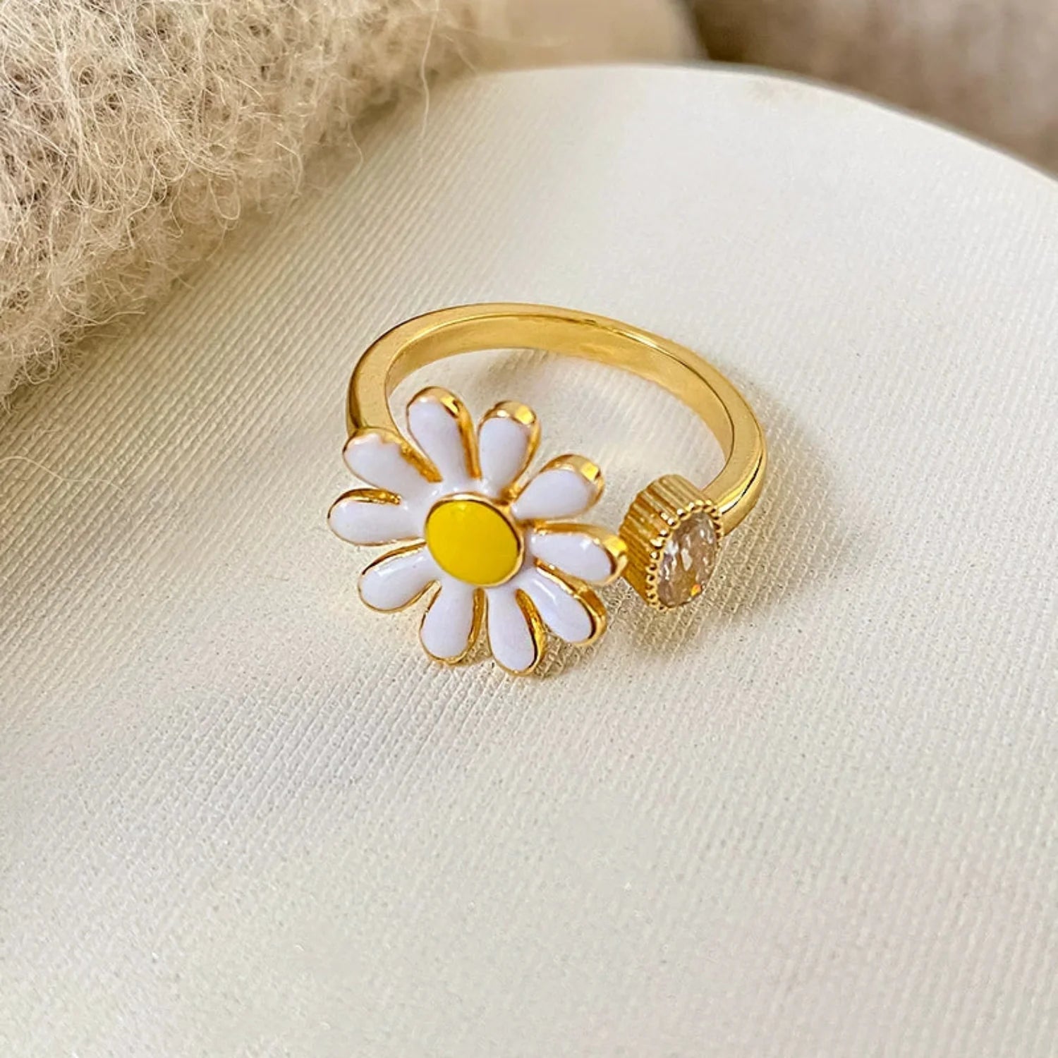 Dainty White Enamel Daisy Ring